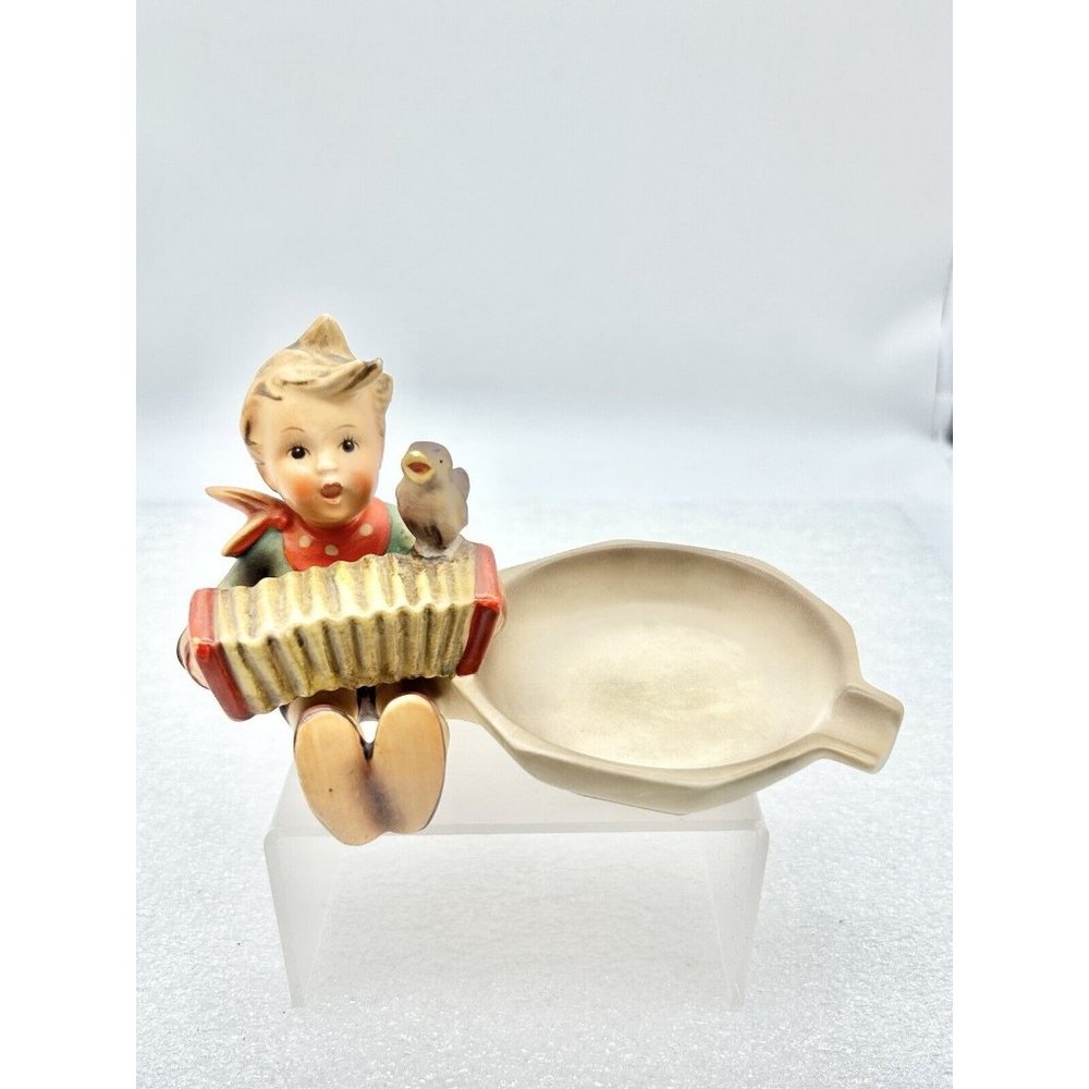 Vintage Hummel Goebel Figurine Ashtray “Lets Sing” Boy Accordion Bird #114